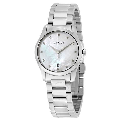 Gucci G 125.5 White Mother of Pearl with 3 Diamonds all